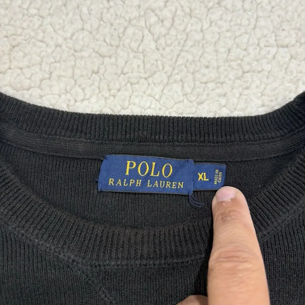 Polo Ralph Lauren Sweatshirt Mens XL Black Crewneck Purple Pony Logo Cotton‎